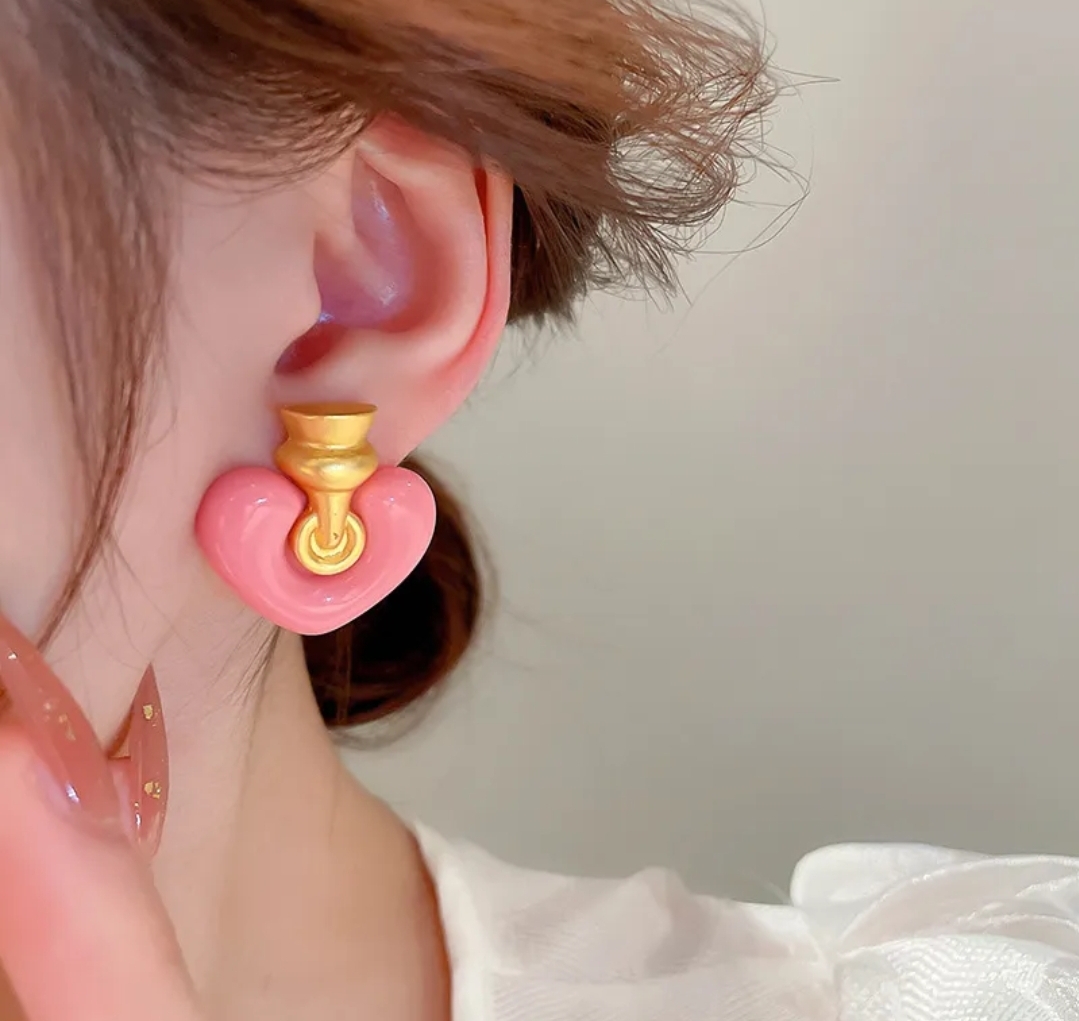 Tasarım yeni sezon gold pembe küpe