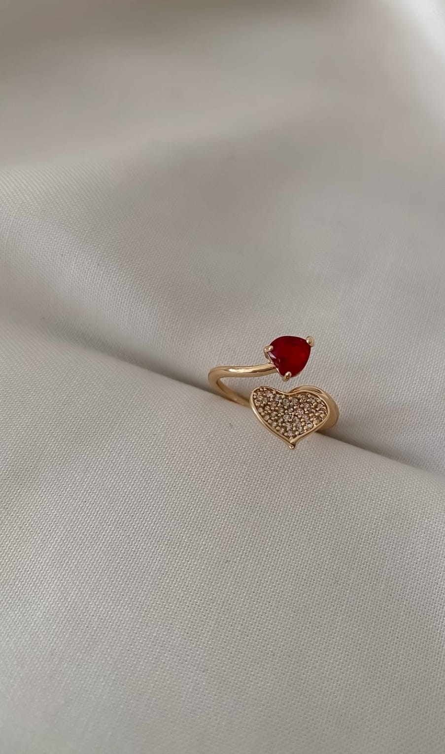 Gold zirkon taşlı ayarlanabilir kalp yüzük