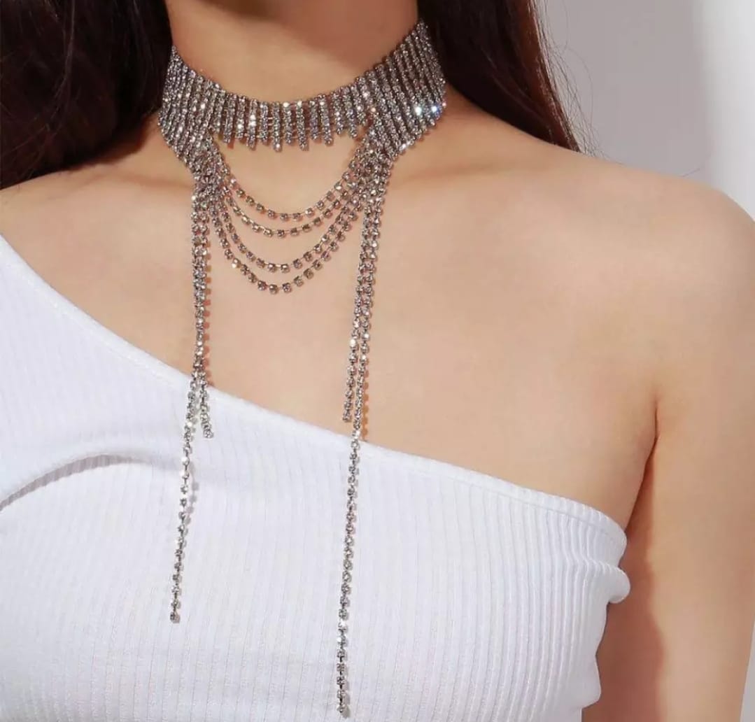 Silver taşlı choker kolye