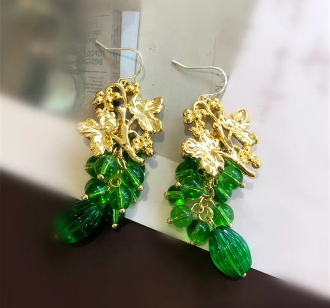 Tasarım yeni sezon gold yeşil  küpe